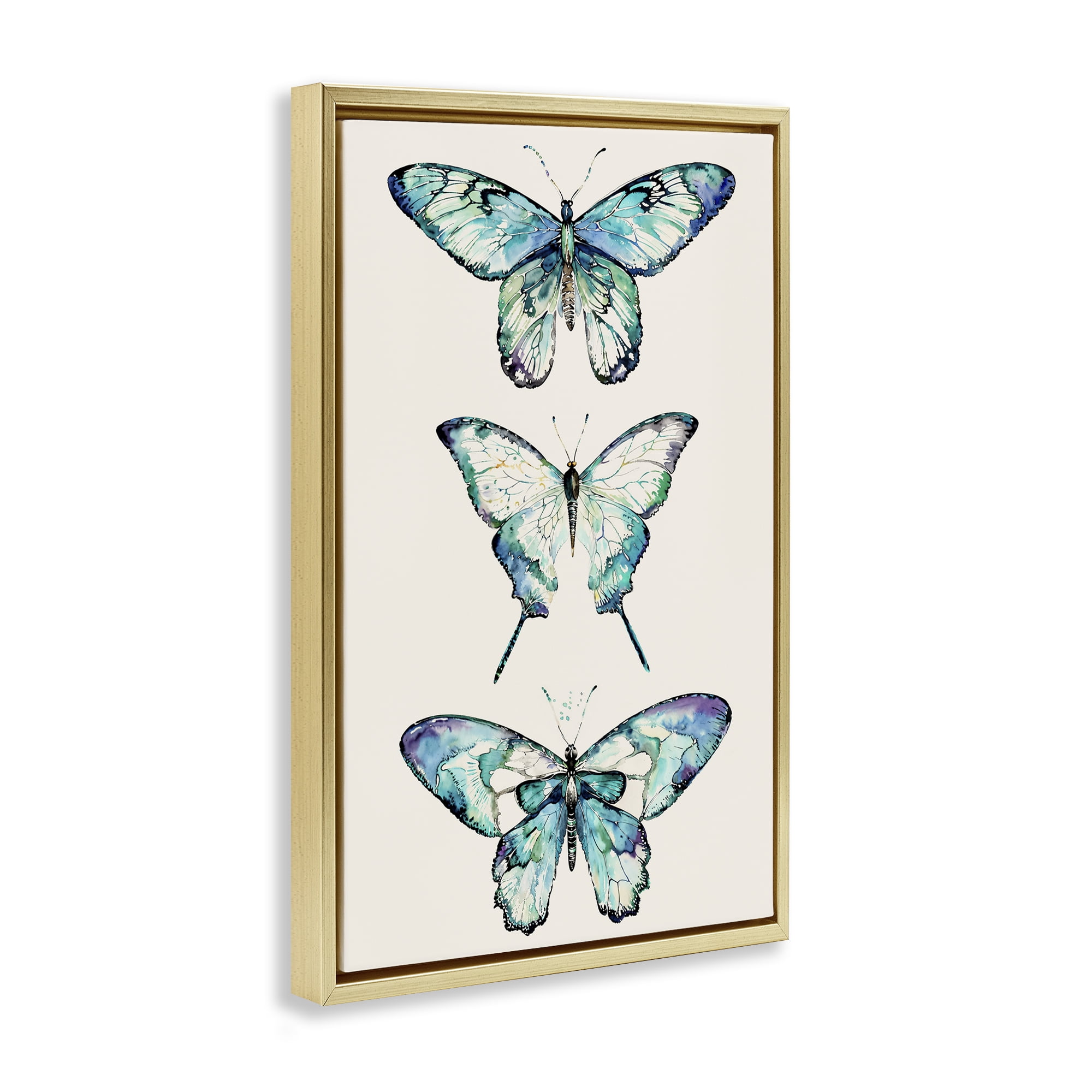 Stupell Industries Classic Butterfly Specimens Insects Painting Gold Floater Framed Canvas Art Print Wall Art, 21 x 31