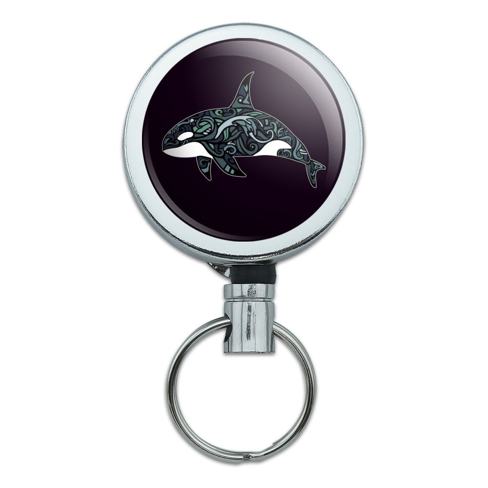 Killer Whale Orca with Waves Heavy Duty Metal Retractable Reel ID Badge ...