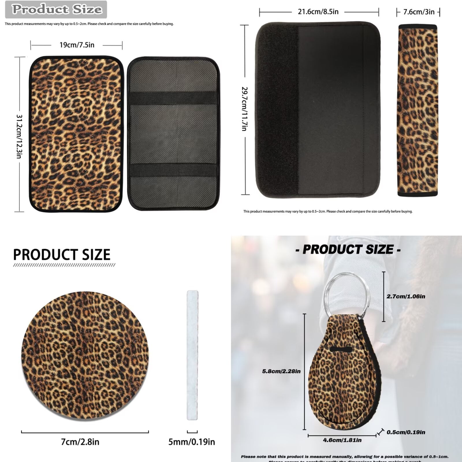 HUIACONG Brown Leopard Print Car Seat Covers Full Set for Women 14 Pcs Universal Cheetah Print Car Accessories Steering Wheel Cover Arm Rest Cover Seat Belt Pads Headrest Covers Coasters Keychain