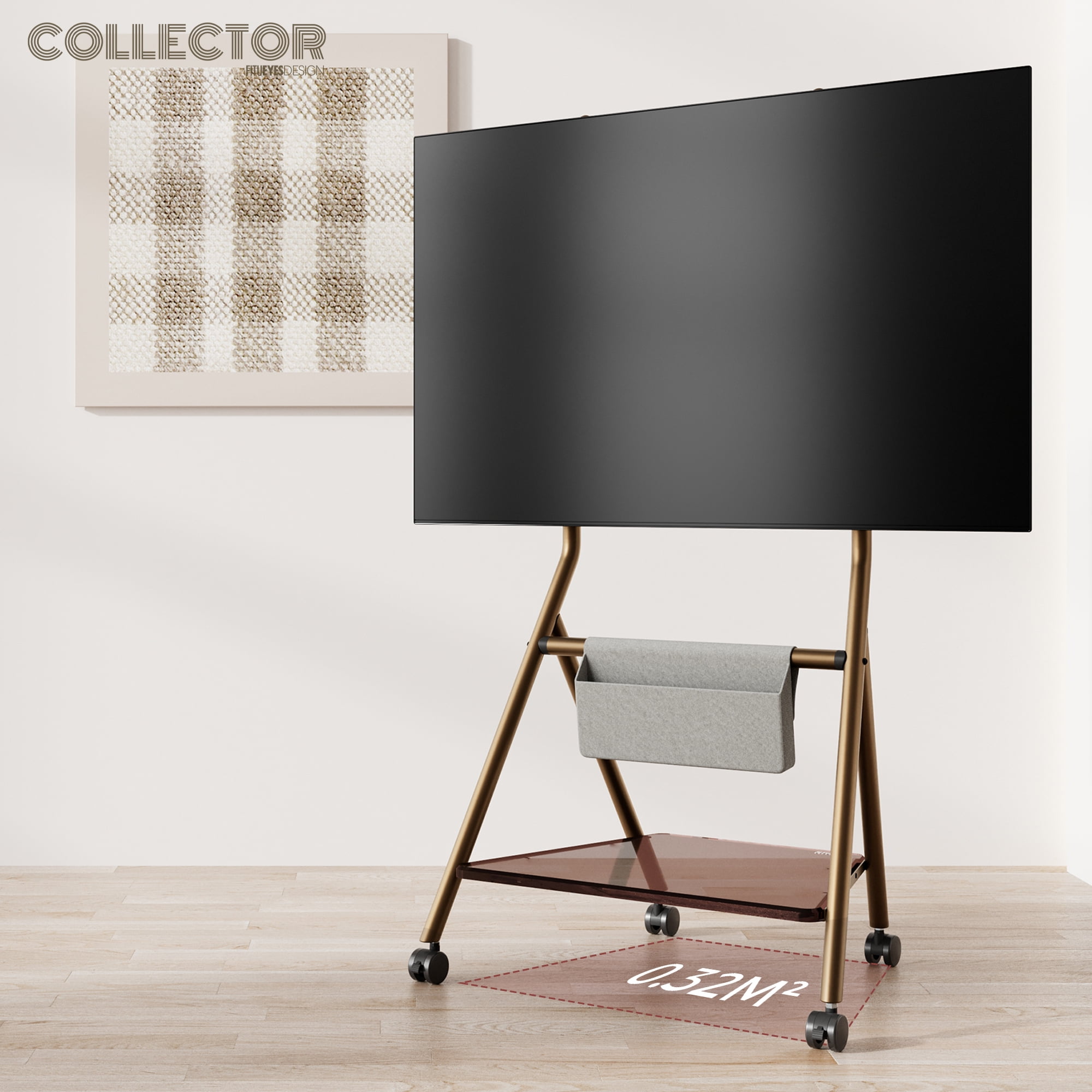 FITUEYES Storage Rolling TV Cart Height Adjustable Corner TV Stand Mount for TVs Up to 65 Inch