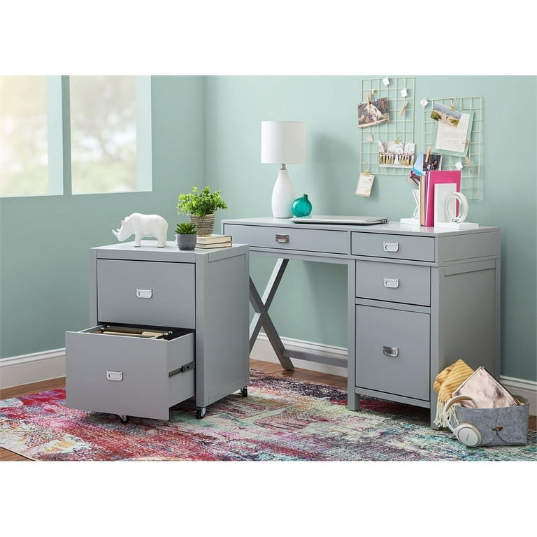 Linden Boulevard Peggy Side Storage Flat Top Writing Desk in White