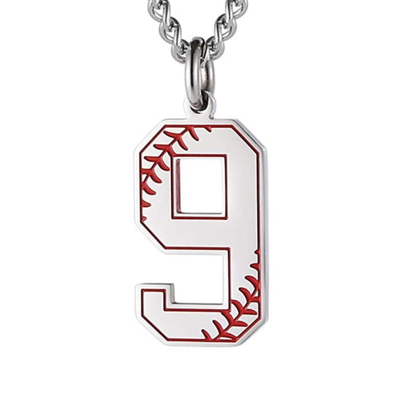 PAURO Number Necklace for Men Stainless Steel Digital 0-9 Pendant Baseball Athletic Chain Player Black Silver Gold Plated Personalized Statement Cool Simple Dainty Jewelry Silver 9