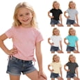thumbnail image 5 of Tisuna Little Girls Summer T Shirt Solid Color Short Sleeve Crew Neck Tops Breathable Lightweight Girls Holiday School Playwear Shirts Size 12-13 Years Pink, 5 of 5
