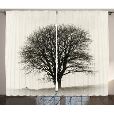 Ambesonne Country Curtains 2 Panel Set, Branch Tree Field, 108" x 90", Ivory Dark Grey