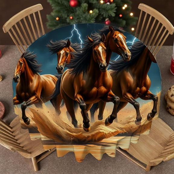 RKSupls Round Tablecloth - Lightning Running Horses Microfiber Table Cover - Soft, Stain Resistant & Washable Decor for Wedding, Party, Holiday, Home Dining, 60x60inch