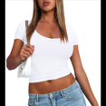 thumbnail image 3 of Camisetas de Corta para Mujer, Informales, Básicas, de Verano, con Cuello Redondo, Corte Entallado, de Punto Acanalado, para Trabajo y Negocios. S, 3 of 8