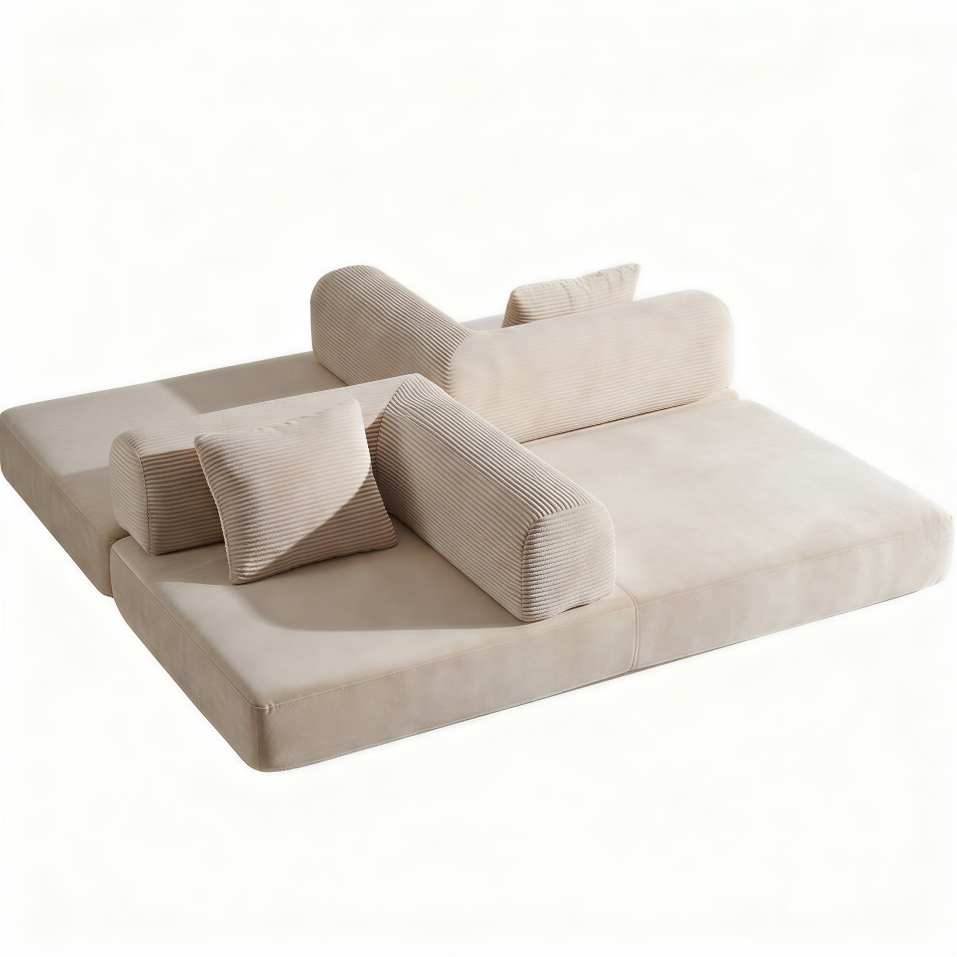 Convertible Sofa Bed, Floor Sofa with Pillow Back Support and Corduroy Fabric, Modular Sectional Design for Small Spaces, Beige