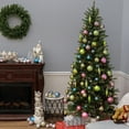 thumbnail image 4 of National Tree Company 6.5 ft. Pre-Lit Artificial Slim Christmas Tree, Green, Dunhill Fir, Multicolor Lights, Includes Stand, 4 of 5