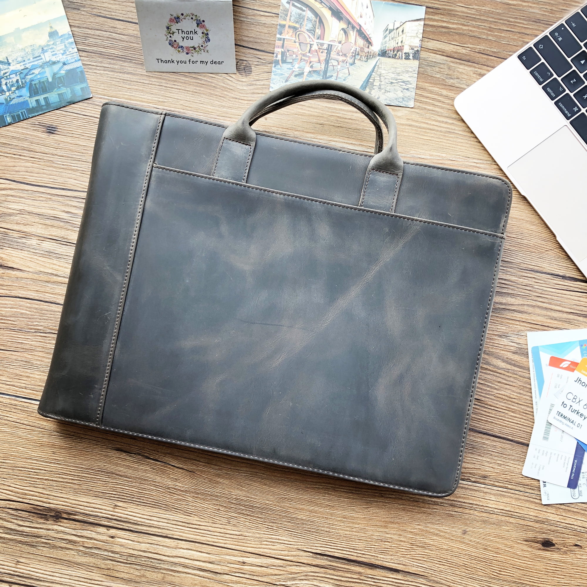 7 Ring Check Binder Cowhide Leather Check Portfolio for 3-Up Business Checks, Check Book Binder with Handle, Zippered Check Holder with 500 Check Capacity, Personalized Checkbook