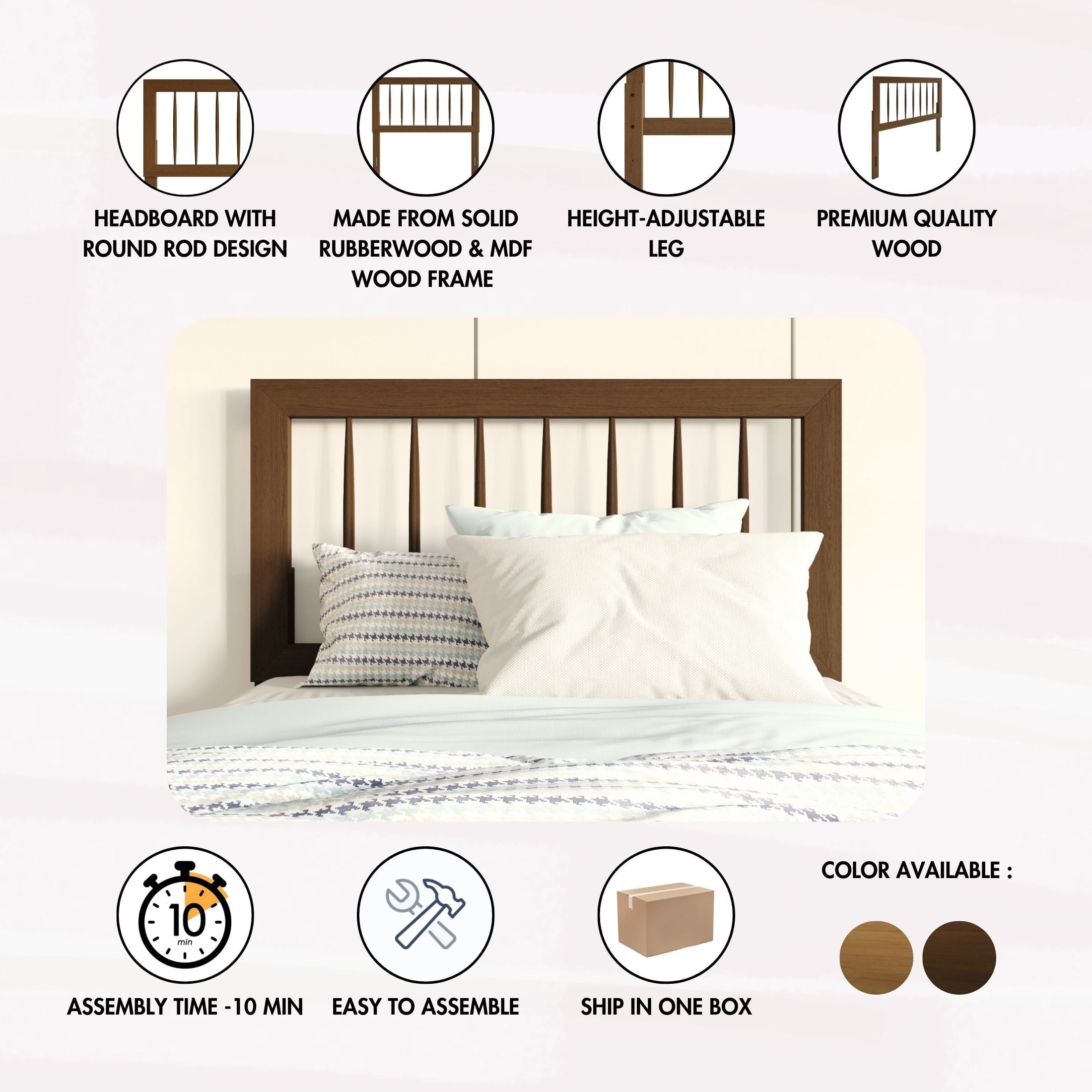 Castle Place Contemporary Twin Wooden Spindle Headboard, Light Oak