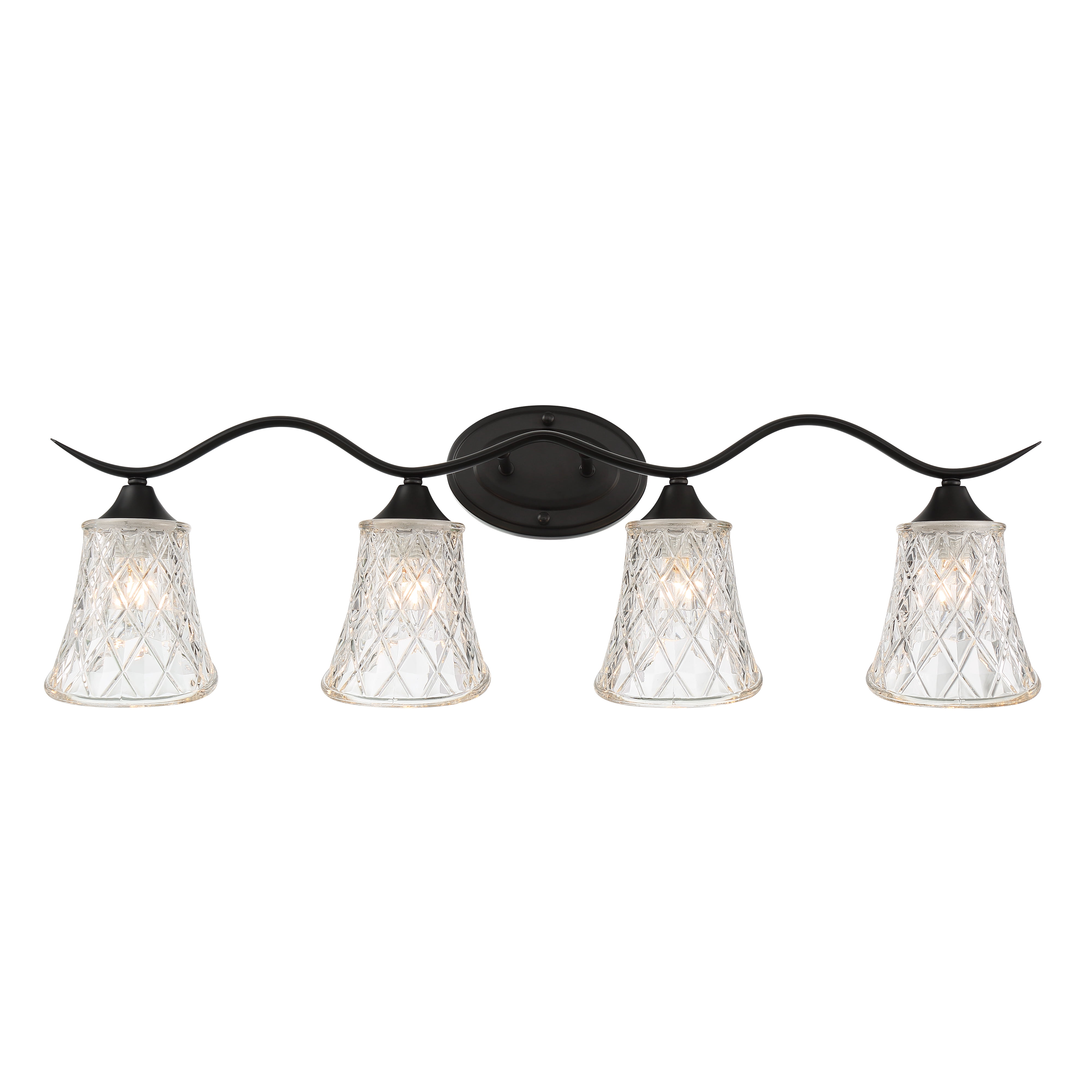 Vanity Art Elegant Cut Crystal Glass 4 Lights Dimmable Matte Black Wall Vanity Light for Mirror Hallway Living Room | Modern Wall Lighting with Clear Glass Shade Bathroom Light Fixtures W2004BK-R03