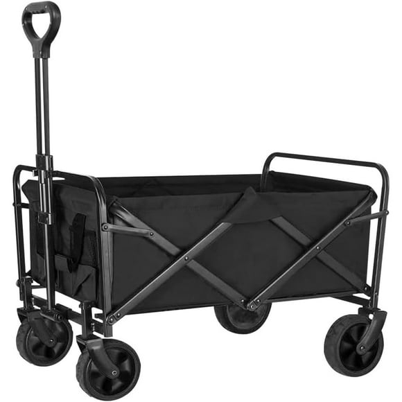 Folding Wagon Cart Collapsible Outdoor Utility Wagon Heavy Duty Garden Carts Portable Grocery Wagon Adjustable Handle Beach Camping Wagon Carts with Cup Holders for Sports Shopping Garden
