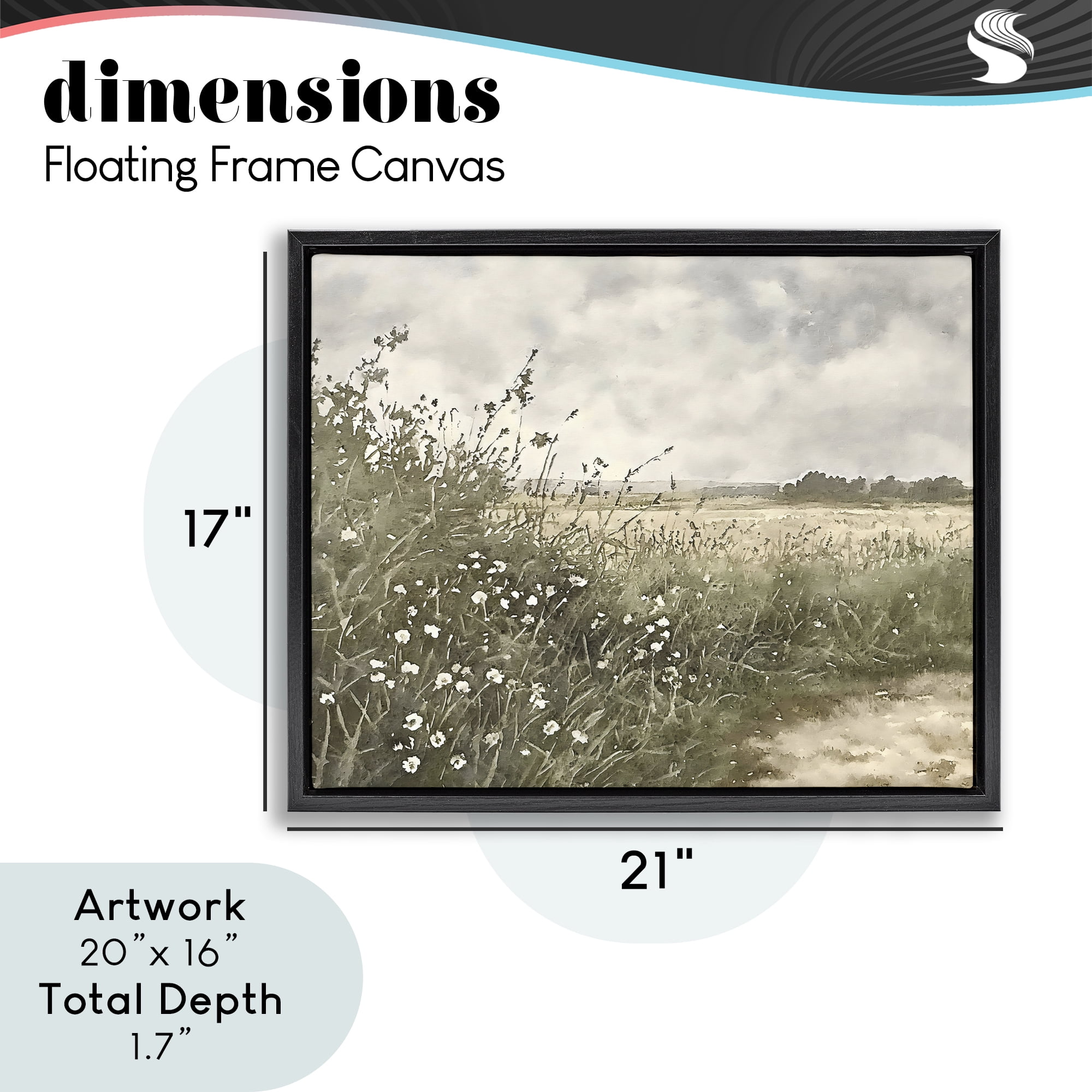Stupell Industries Soft Meadow Landscape at Dusk Black Framed Floater Canvas Wall Art, design by Riley B