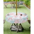 thumbnail image 4 of Boanket Outdoor Tablecloth with Umbrella Hole for Patio/Picnic/Party/Camping, Red Aqua Coastal Waterproof Table Cloth Round Cover Washable, Sea Turtle Nautical Coral Summer Beach Dia 60", 4 of 7