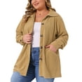 thumbnail image 2 of DARING DIVA Plus Size Corduroy Long Sleeve Button Down Shacket Jacket 1X Khaki, 2 of 5