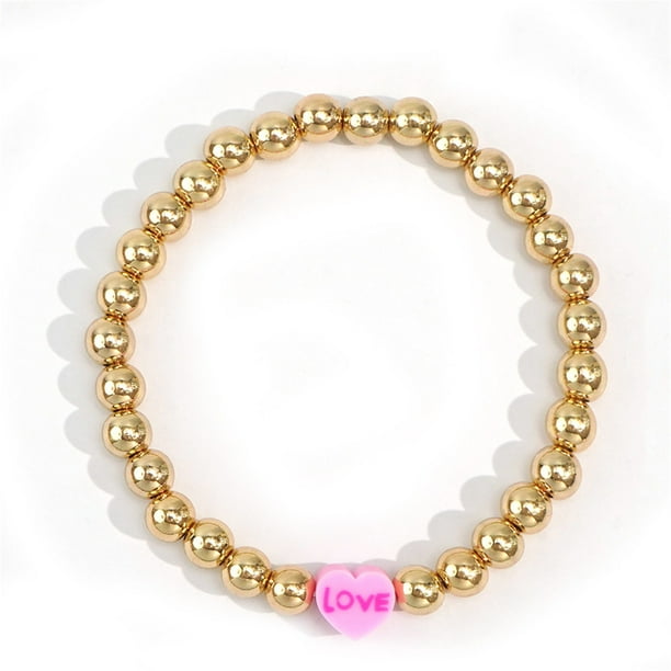 Pulseras para mujer, regalos para mujer, pulsera de cerámica suave apilada para el día de San Valentín, pulsera de cerámica suave con cuentas y letras en inglés, una pulsera