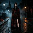 thumbnail image 4 of AoDai Halloween blood-stained hooded long coat, party costume cosplay attire, suitable for Halloween, theme performances, etc., 4 of 6