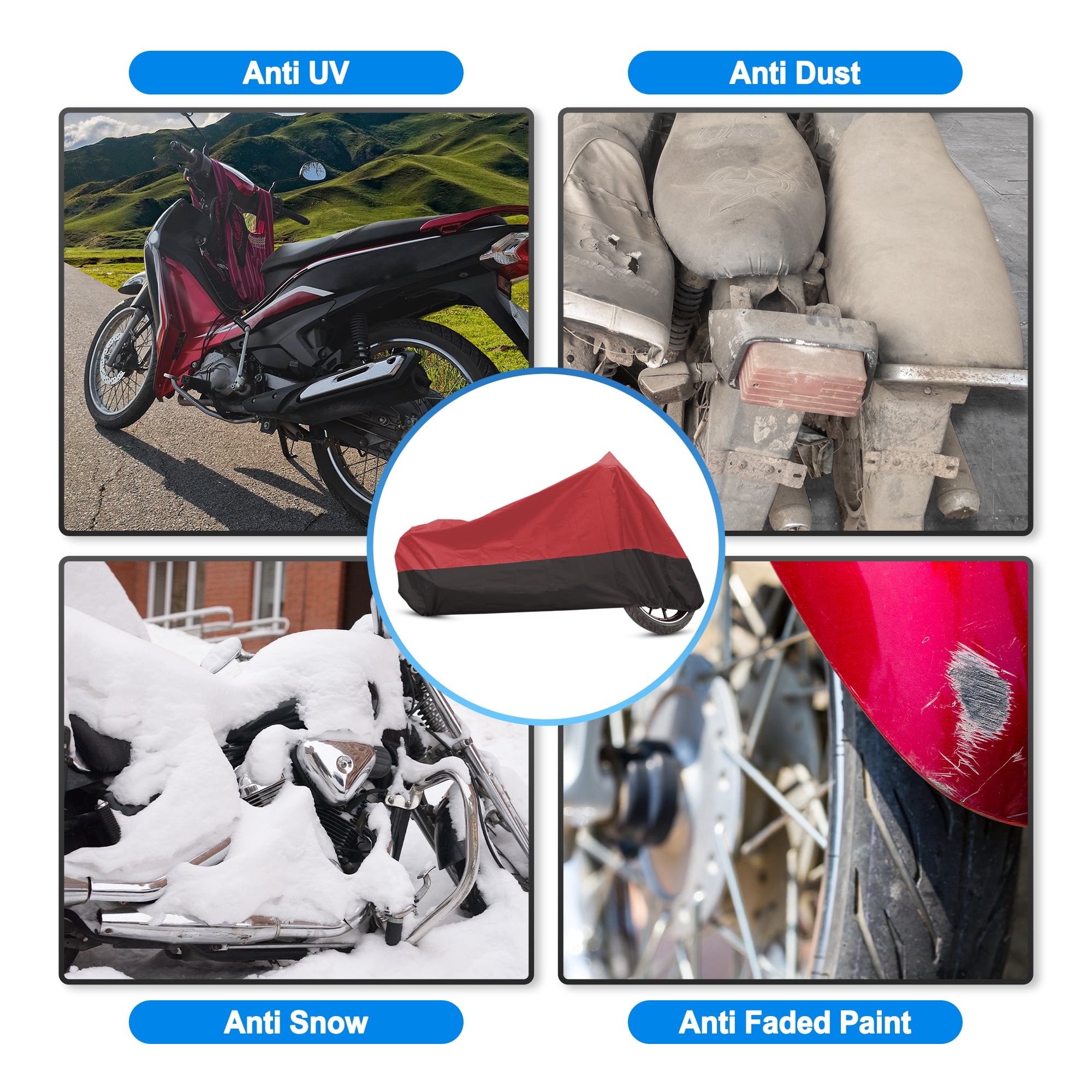 Unique Bargains 180T Motorcycle Cover Scooter Rain Dust UV Protector Red Black L