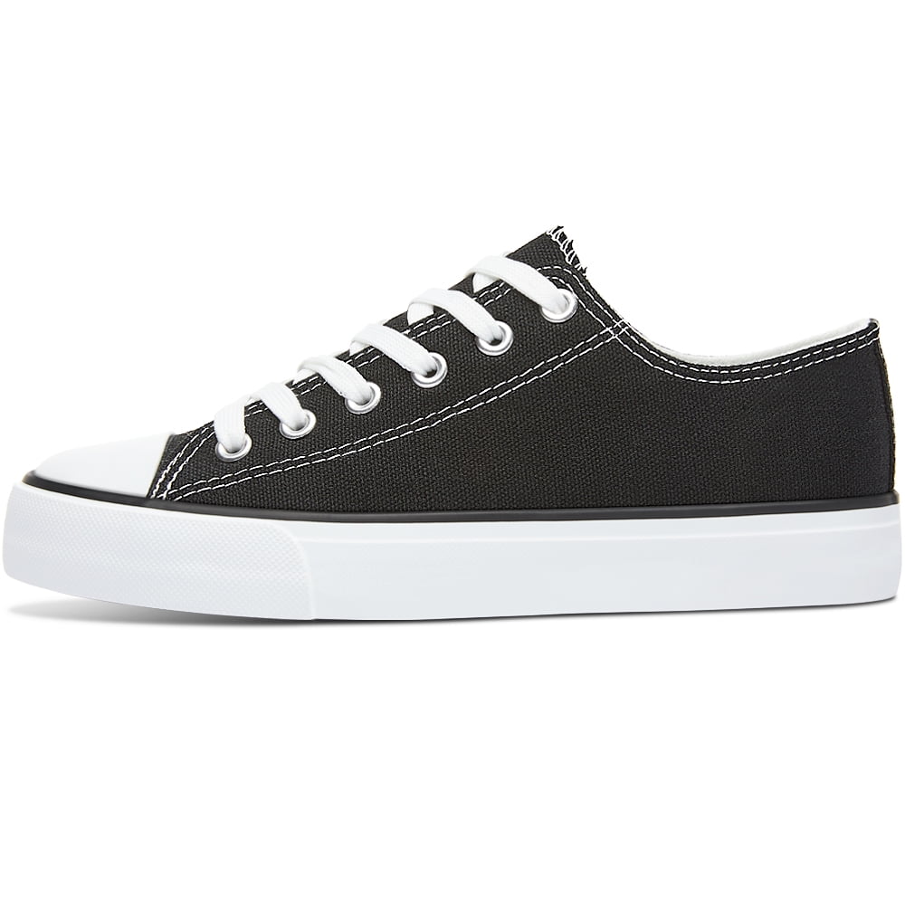 AOMAIS Womens Canvas Fashion Sneakers Classic Low Top Fabric Shoes Casual Walking Canvas Flats Cute Lace Up Tennis Shoes for Lady(Black US5)