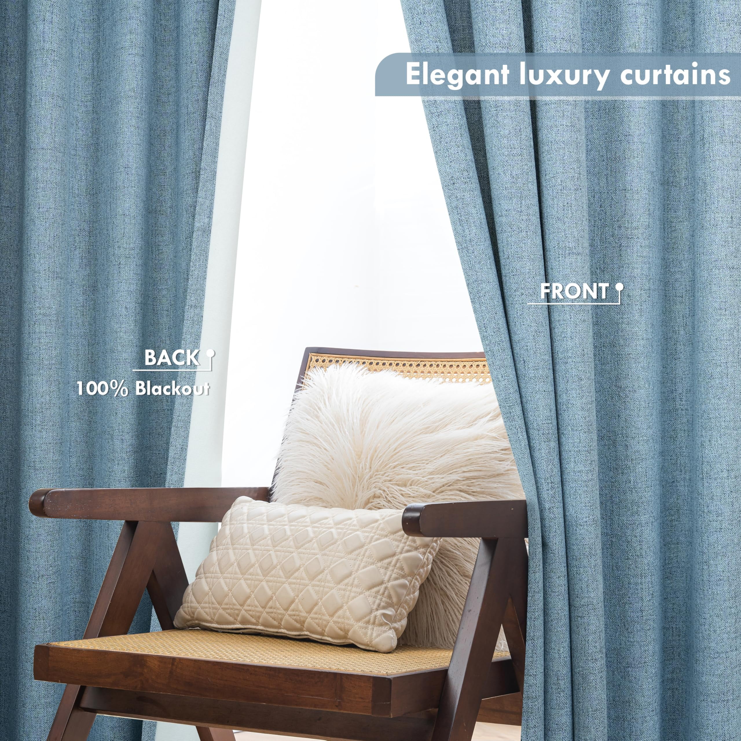 DriftAway 100% Blackout Linen Curtains for Bedroom 84 Inches Long Farmhouse Thermal Insulated 3 Inch Rod Pocket Back Tab Full Light Blocking 2 Panels for Living Room Nursery