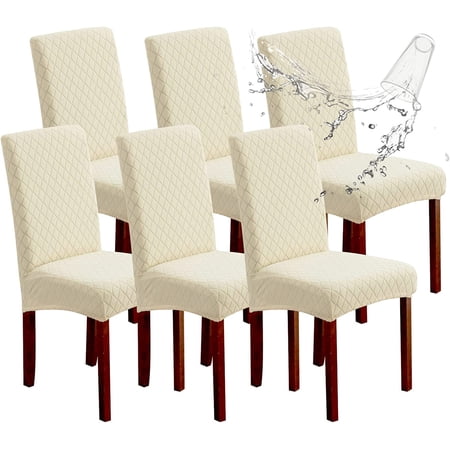 Koreshion Waterproof Chair Covers for Dining Room Set of 6  Dining Chair Cover Removable Parson Chair Slipcover Chair Protectors Covers for Kitchen Argyle-beige