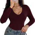 thumbnail image 2 of Womens Long Sleeve T Shirt Tops Deep V Neck Shirts Casual Slim Fit Basic T-Shirt Tee, 2 of 6