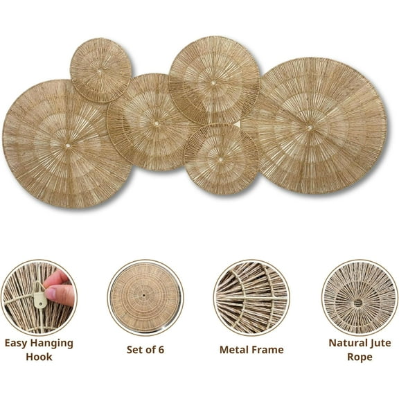 21.6 Inch Wicker Wall Decor Set – Boho Wall Basket with Jute Rope, Natural Woven Wall Art for Living Room Bedroom