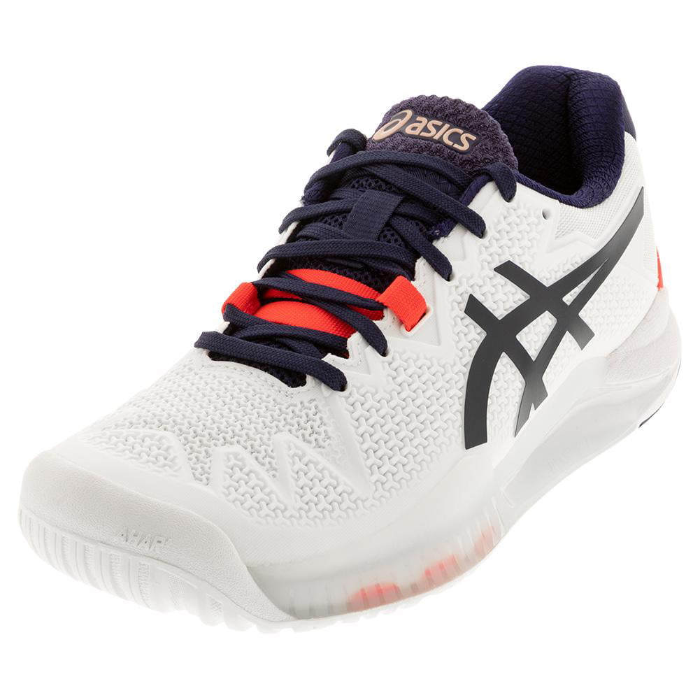 Asics Women`s GEL-Resolution 8 Wide Tennis Shoes White and Peacoat ...