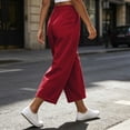 thumbnail image 6 of Utoimkio Women's Roll Cuff Cropped Linen Capri Pants Full Elastic Gathered High Waist Calf-Length Trousers with Inset Side Pockets for Summer Beach Casual Daily Wear, 6 of 8