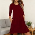 thumbnail image 2 of Erwazi Women's Solid Color Nightgown Round Neck 3/4 Sleeve Loose Mid Calf Length Sleep Dress with Pockets, 2 of 7