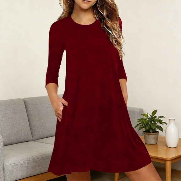 FDGIU Women's Long Sleeve Nightgown - Soft Lightweight Crewneck Sleep Shirt Casual Going Out Nightwear