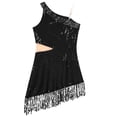 thumbnail image 6 of iEFiEL Womens Salsa Latin Dance Dress Sequins Fringes Asymmetric Shoulder Ballroom Dancewear, 6 of 7