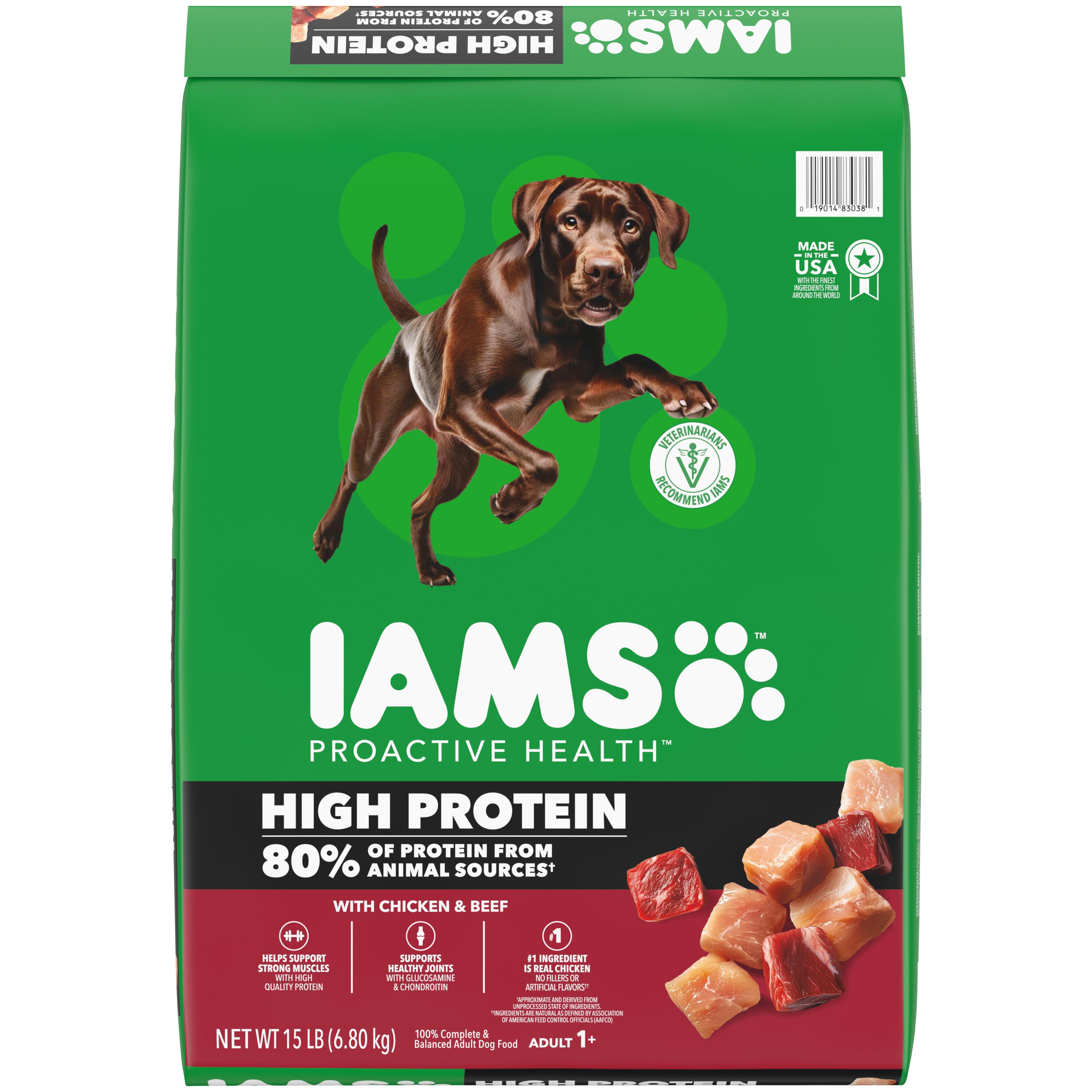 IAMS Proactive Health High Protein Dry Dog Food With Chicken & Beef, 15 Lb Bag