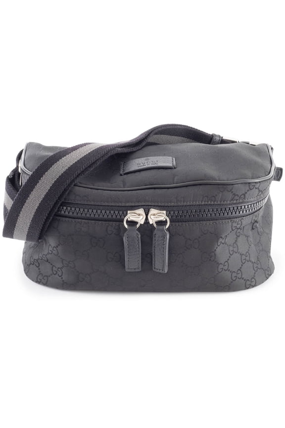 Pre-Owned Gucci Men's Shoulder Bag, Body Waist Pochette, GG Nylon, Black, 449182