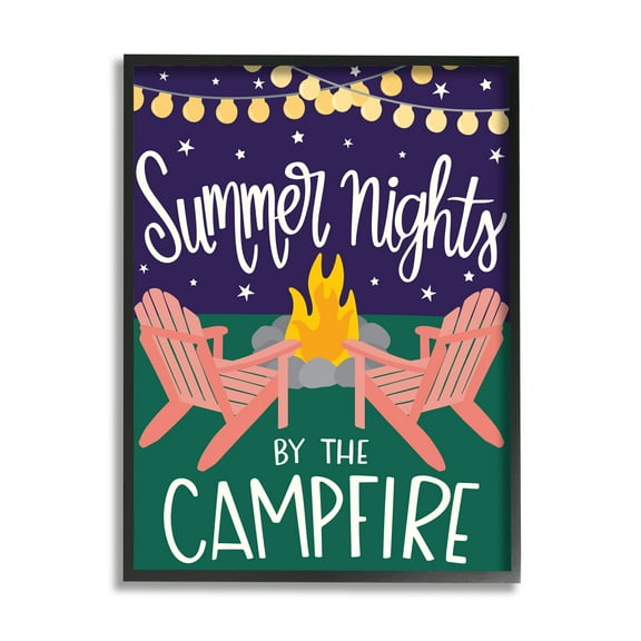 Stupell Industries Summer Nights by Campfire Phrase Starry Backyard Sky Typography Painting Black Framed Art Print Wall Art, 11 x 14