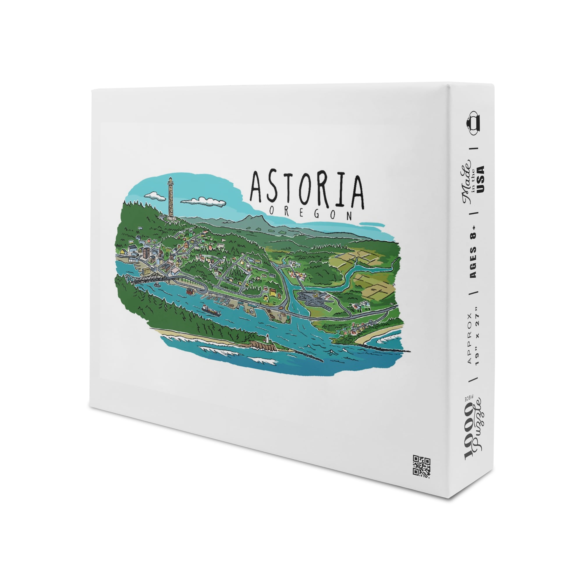 Astoria, Oregon, Line Drawing (1000 Piece Puzzle, Size 19x27, Challenging Jigsaw Puzzle for