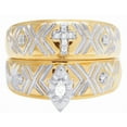 thumbnail image 2 of TAAPSEE JEWELS Men's & Women's Two-Tone Gold Finish Religious Cross Wedding Ring Set Matching Bands with CZ Accents, 2 of 4