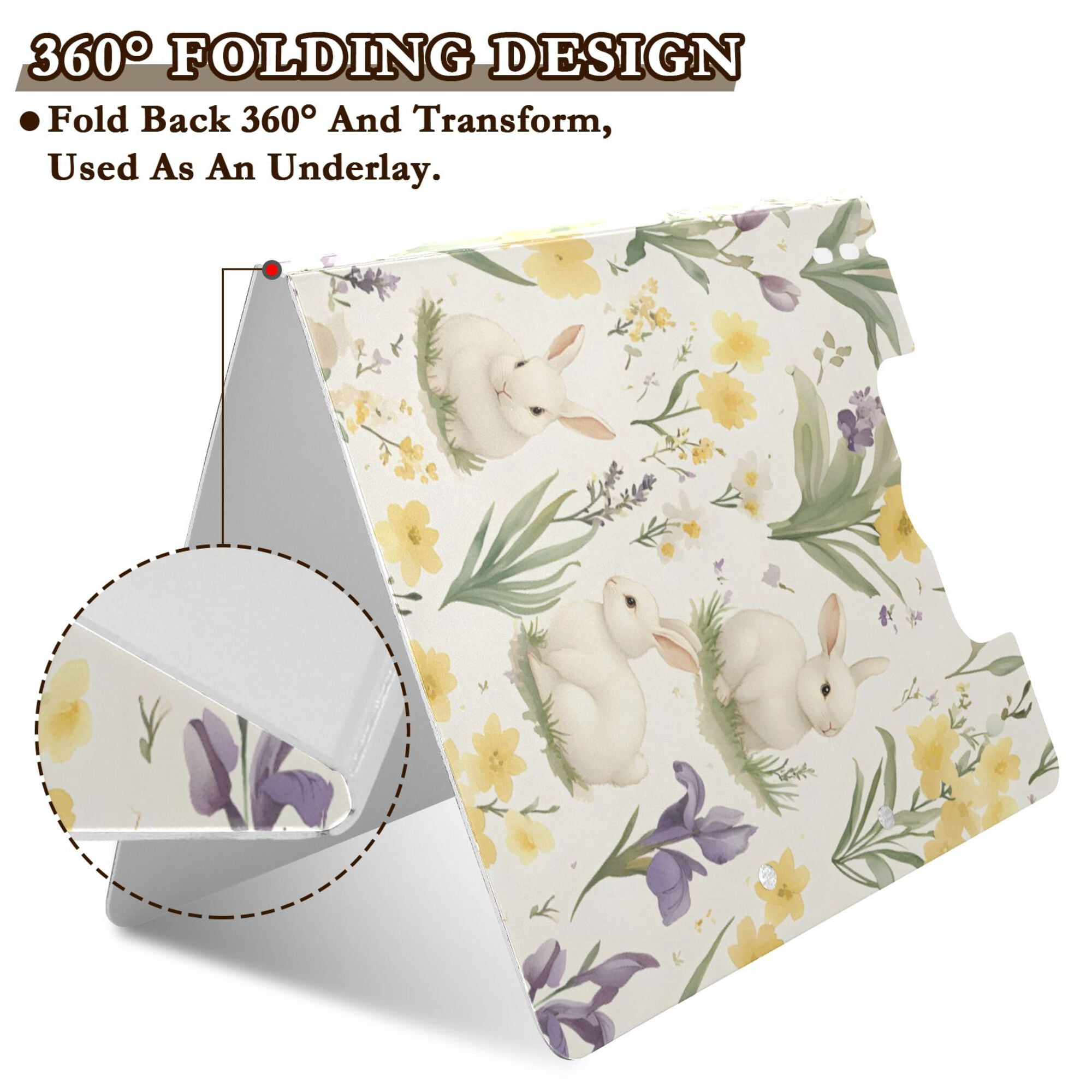 FORMRS A4 Clipboard Folder with Pen Holder Horizontal Foldable School Office Binder, Floral Rabbit