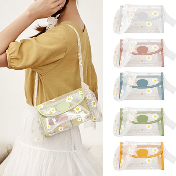 Women's Clear Shoulder bag Daisy Printed Handbag Beach bag Shopping Bag Work bag