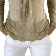 thumbnail image 5 of BXSRUTA Women's Casual Long Sleeve Blouses Round Neck Solid Color Lace Bandage Pullover Tops, 5 of 5