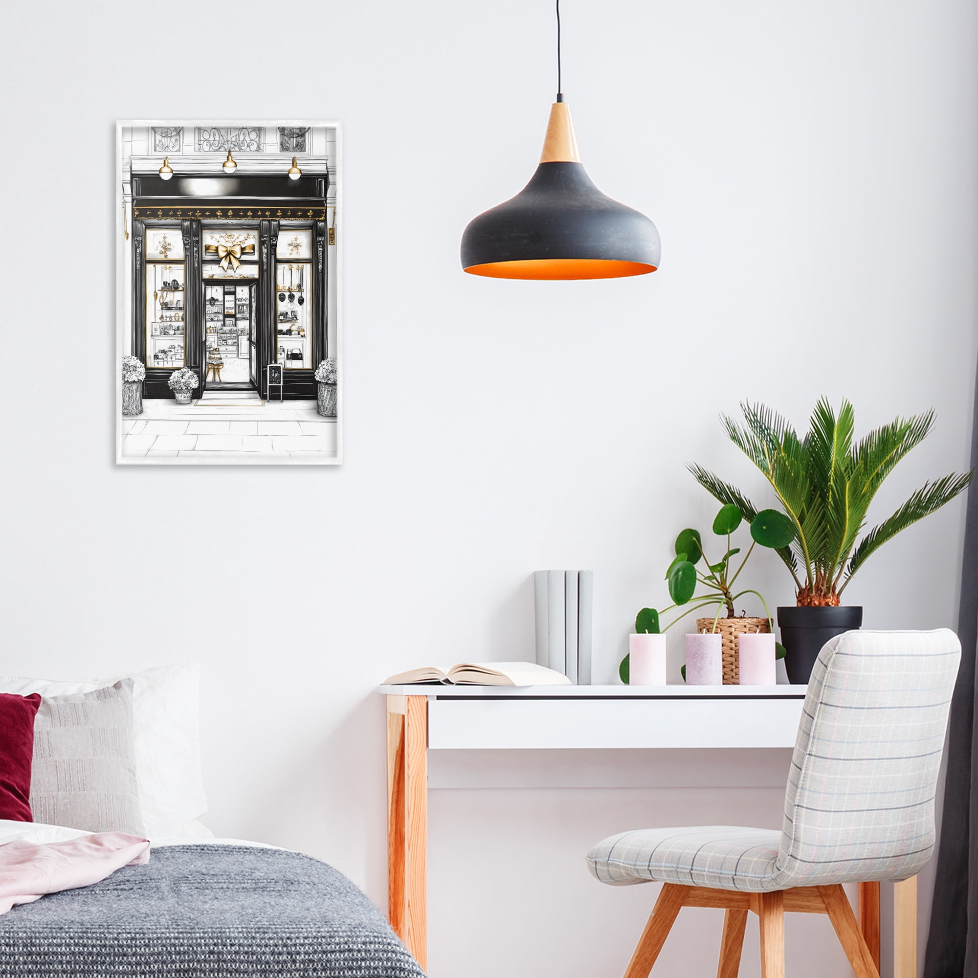 Stupell Industries Glam Paris Shop Facade White Framed Giclee Art, design by Petal Prints Design
