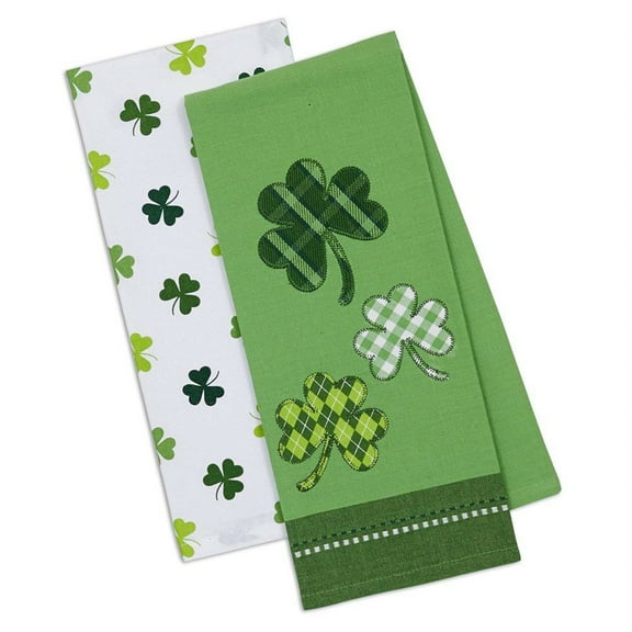 DII Modern Cotton Assorted Lucky Day Dishtowels in Green/White (Set of 2)