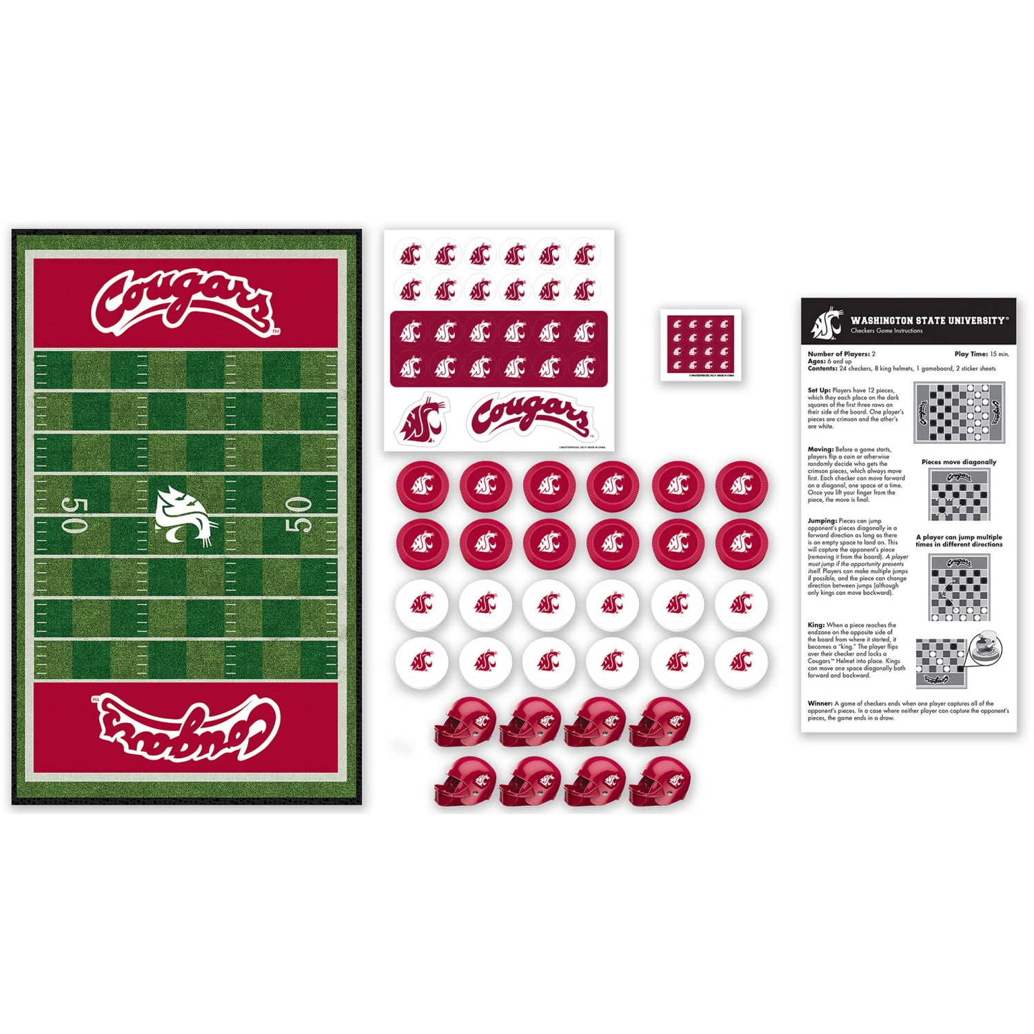 MasterPieces Officially licensed NCAA Washington State Cougars Checkers Board Game for Families and Kids ages 6 and Up