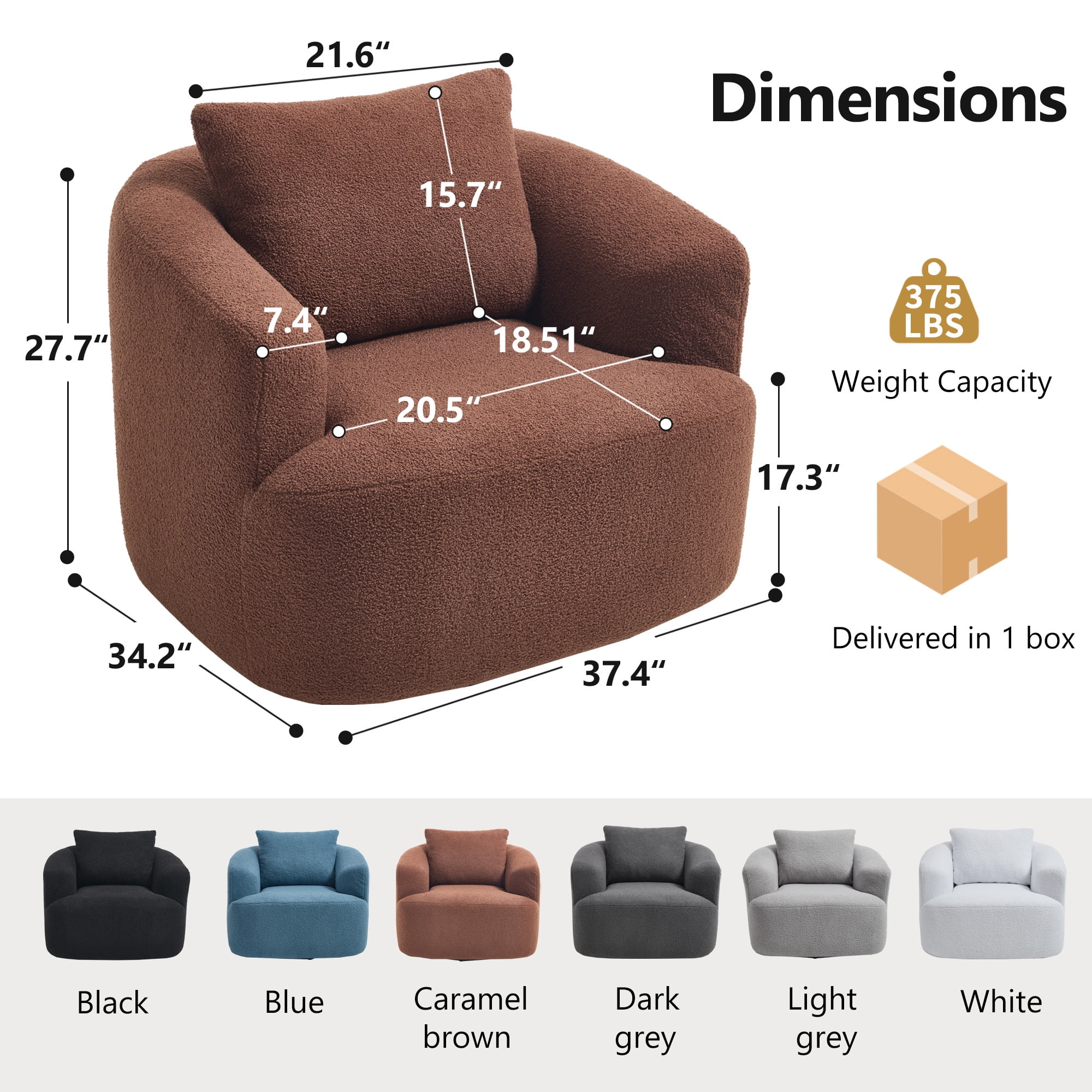Swivel Accent Chair,360° Round Upholstered Armchair with One Soft Pillow,Teddy Fleece High-Resilience Sponge Single Sofa for Living Room, Bedroom, Apartment,No Assembly,Brown