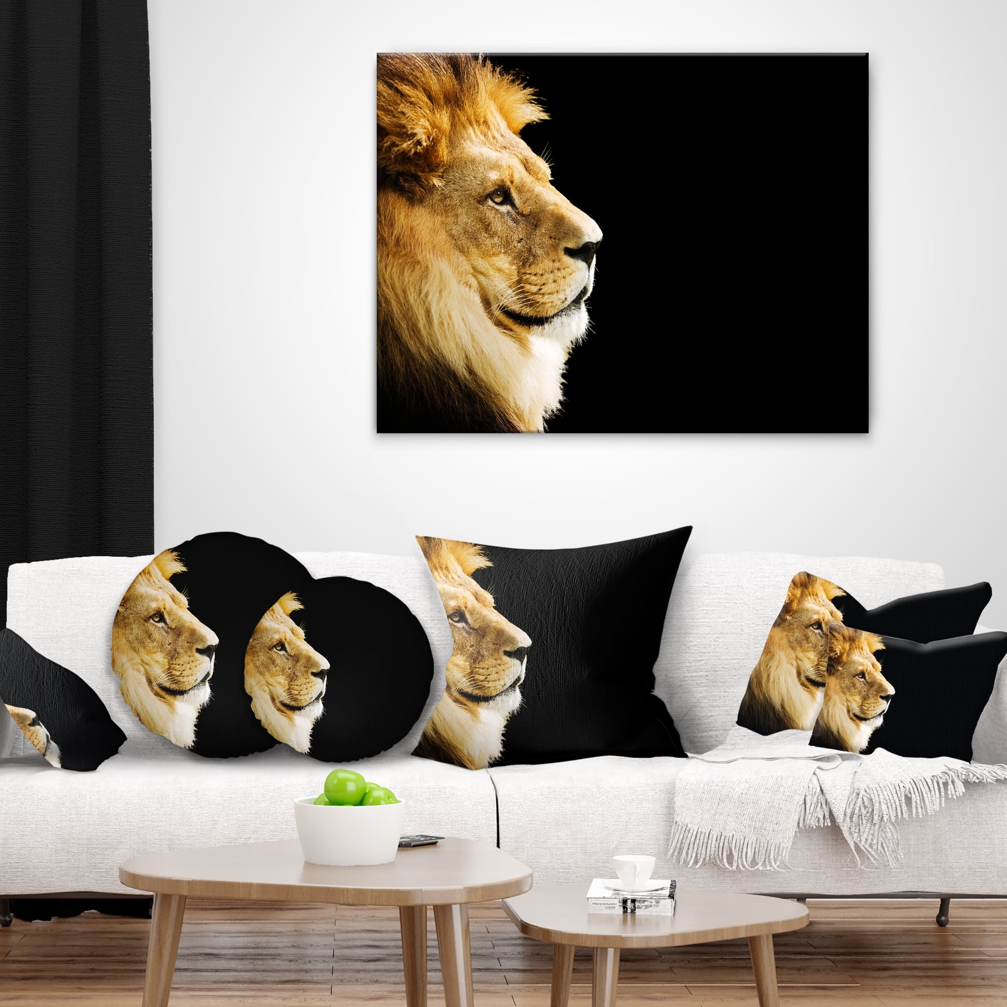 Designart Large Lion Portrait on Black - African Throw Pillow - 18x18