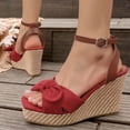 thumbnail image 7 of Narveanno Womens Wedge Platform Sandals Cute Bowknot Open Toe Espadrille High Heels Buckle Ankle Strap Summer Shoes Red 8.5, 7 of 7