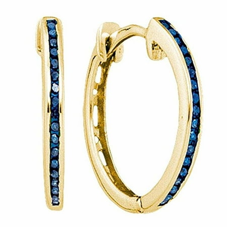 Roy Rose Jewelry 10K Yellow Gold Womens Round Blue Color Enhanced Diamond Hoop Earrings 1/10-Carat tw