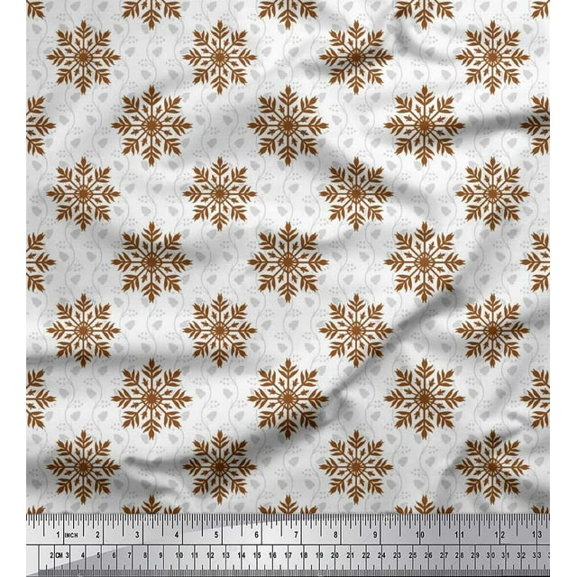 Soimoi polyester Crepe Fabric Leaves & Snowflake Artistic Printed Fabric 1 Yard 42 Inch Wide