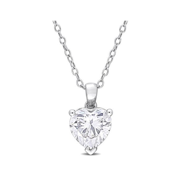 2.00 Carat (ctw) Lab-Created Moissanite Solitaire Heart Pendant Necklace in Sterling Silver with Chain (8mm)