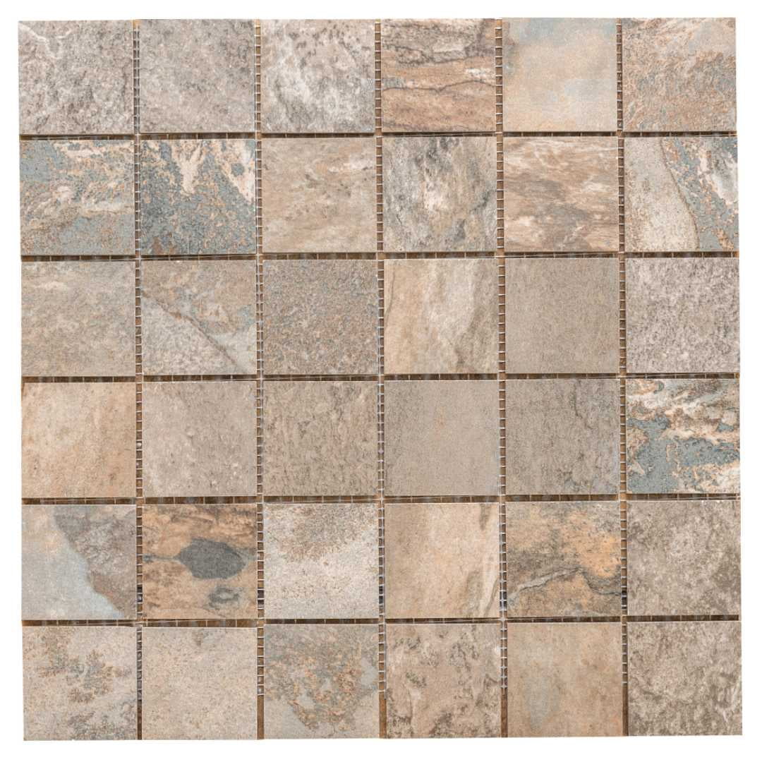 The Tile Life Wells Stone Slate 2" x 2" Multi Brown Porcelain Mosaic Tile, Case of 11